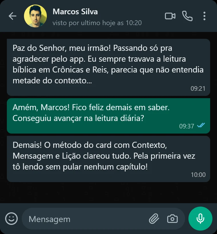 Print de conversa no WhatsApp: depoimento de cliente sobre o aplicativo