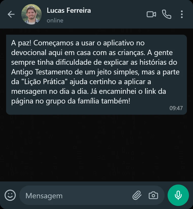 Print de conversa no WhatsApp: depoimento de cliente sobre o aplicativo